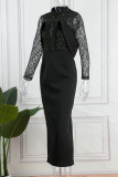 Black Elegant Solid Patchwork O Neck Evening Dress Dresses