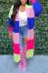 Blue Pink Casual Patchwork Cardigan Collar Outerwear
