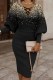 Black Gold Casual Print Patchwork V Neck Long Sleeve Dresses
