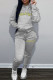 Grey Casual Print Patchwork Hooded Collar Long Sleeve Two Pieces
