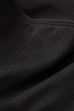 Black Sexy Solid Patchwork Feathers Backless Strapless Sleeveless Two Pieces