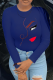 Navy Blue Street Vintage Print Patchwork O Neck Tops