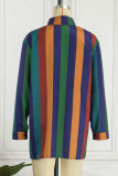 Olive Green Casual Print Patchwork Turndown Collar Tops