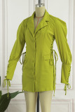 Yellow Casual Solid Patchwork Turndown Collar Long Sleeve Dresses