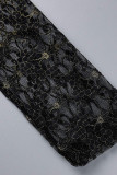 Black Elegant Solid Patchwork O Neck Evening Dress Dresses