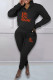 Black Casual Print Patchwork Zipper Collar Long Sleeve Two Pieces
