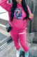 Rose Red Casual Print Patchwork Hooded Collar Long Sleeve Two Pieces