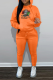 Tangerine Red Street Print Draw String Hooded Collar Long Sleeve Two Pieces