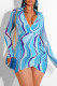 Sky Blue Sexy Print Patchwork V Neck Pencil Skirt Dresses
