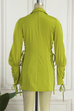 Yellow Casual Solid Patchwork Turndown Collar Long Sleeve Dresses