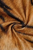 Tiger Pattern Sexy Print Hollowed Out Backless Strapless Sleeveless Dress Dresses