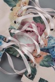 Pink Sexy Print Patchwork Frenulum Backless Asymmetrical Spaghetti Strap Sleeveless Two Pieces