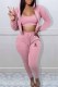 Pink Sportswear Print Letter Hooded Collar Long Sleeve Three Pieces