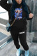 Black Casual Print Patchwork Hooded Collar Long Sleeve Two Pieces