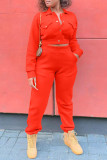 Rose Red Casual Solid Patchwork Buckle Turndown Collar Long Sleeve Two Pieces