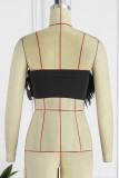 Black Sexy Solid Patchwork Feathers Backless Strapless Sleeveless Two Pieces