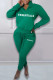 Green Casual Print Patchwork Zipper Collar Long Sleeve Two Pieces