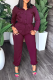 Purple Street Solid Draw String Turndown Collar Long Sleeve Two Pieces