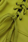 Yellow Casual Solid Patchwork Turndown Collar Long Sleeve Dresses