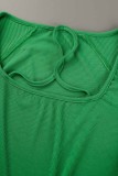 Green Casual Sportswear Solid Patchwork Turndown Collar Long Sleeve Two Pieces