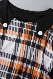 Deep Blue Casual Plaid Print Patchwork O Neck A Line Dresses