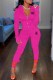 Pink Casual Letter Print Patchwork Zipper Collar Long Sleeve Two Pieces