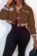 Dark Brown Casual Street Print Patchwork Buckle Turndown Collar Outerwear
