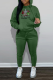Green Street Print Draw String Hooded Collar Long Sleeve Two Pieces