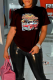 Black Street Daily Print Patchwork O Neck T-Shirts