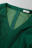 Ink Green Casual Elegant Solid Patchwork V Neck Straight Jumpsuits