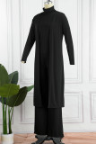 Brownness Casual Solid Patchwork Turtleneck Long Sleeve Three-piece Set