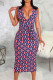 Purple Sexy Print Bandage Patchwork V Neck Pencil Skirt Dresses