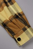 Yellow Casual Plaid Print Cardigan Turndown Collar Outerwear