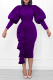 Purple Street Solid Flounce Half A Turtleneck Pencil Skirt Dresses