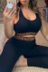 Black Casual Letter Patchwork U Neck Sleeveless Two Pieces