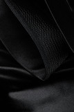 Black Elegant Solid Patchwork Flounce Asymmetrical Oblique Collar Dresses