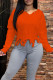 Orange Casual Solid Tassel Patchwork V Neck Tops