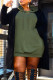 Army Green Casual Solid Patchwork Hooded Collar Long Sleeve Dresses
