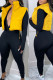 Yellow Casual Solid Patchwork Zipper Turtleneck Outerwear