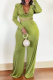 Green Sexy Solid Patchwork U Neck Long Sleeve Two Pieces
