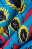 Blue Sexy Formal Print Hollowed Out Patchwork O Neck One Step Skirt Dresses