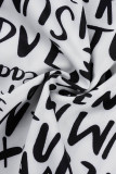 Black And White Casual Letter Chains Turndown Collar Dresses