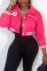 Rose Red Casual Street Print Patchwork Buckle Turndown Collar Outerwear