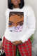 White Daily Vintage Print Patchwork O Neck Tops
