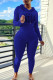 Blue Casual Print Patchwork Hooded Collar Long Sleeve Two Pieces