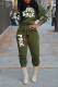 Green Casual Print Patchwork O Neck Long Sleeve Two Pieces