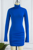 Pink Street Solid Patchwork Zipper Collar Pencil Skirt Dresses