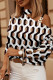 Khaki Casual Print Hollowed Out Patchwork Turtleneck Tops