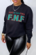 Black Street Basis Print Patchwork Letter O Neck Tops