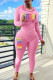 Pink Casual Print Patchwork Hooded Collar Long Sleeve Two Pieces